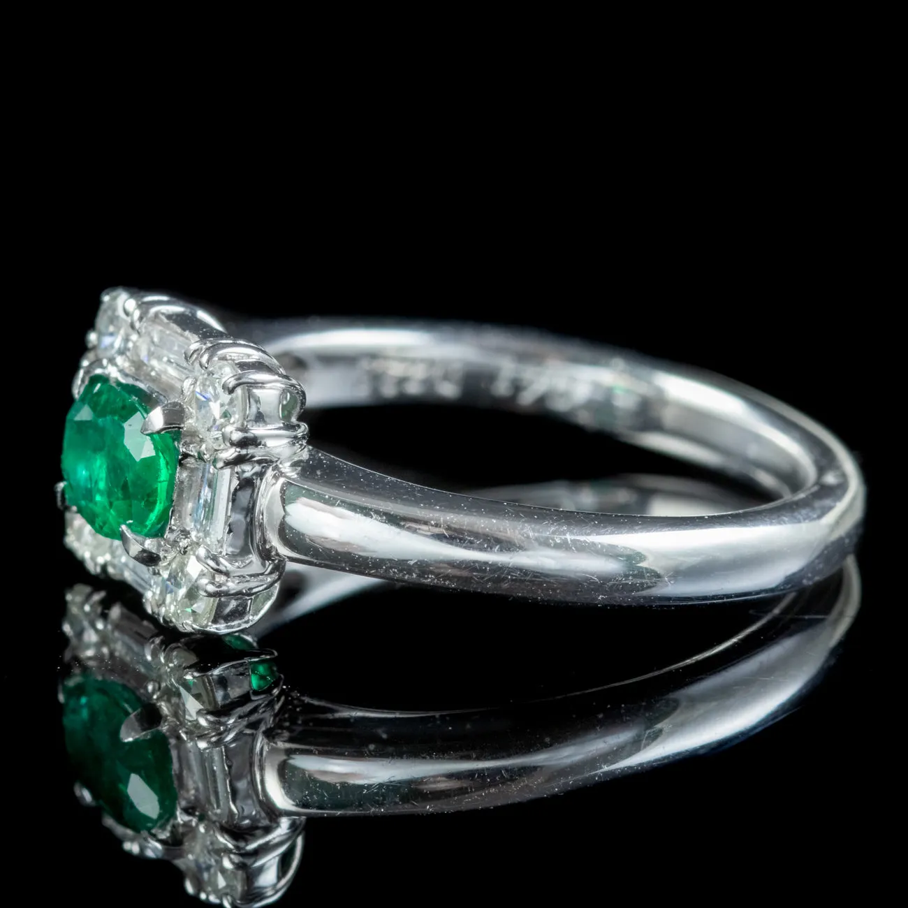 Art Deco Style Emerald Diamond Ring 0.41ct Zambian Emerald