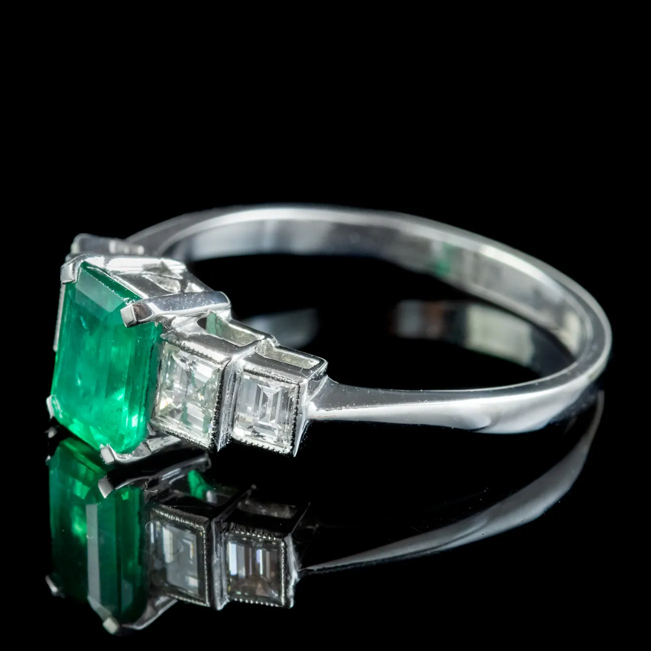 Art Deco Style Emerald Diamond Ring 1ct Emerald