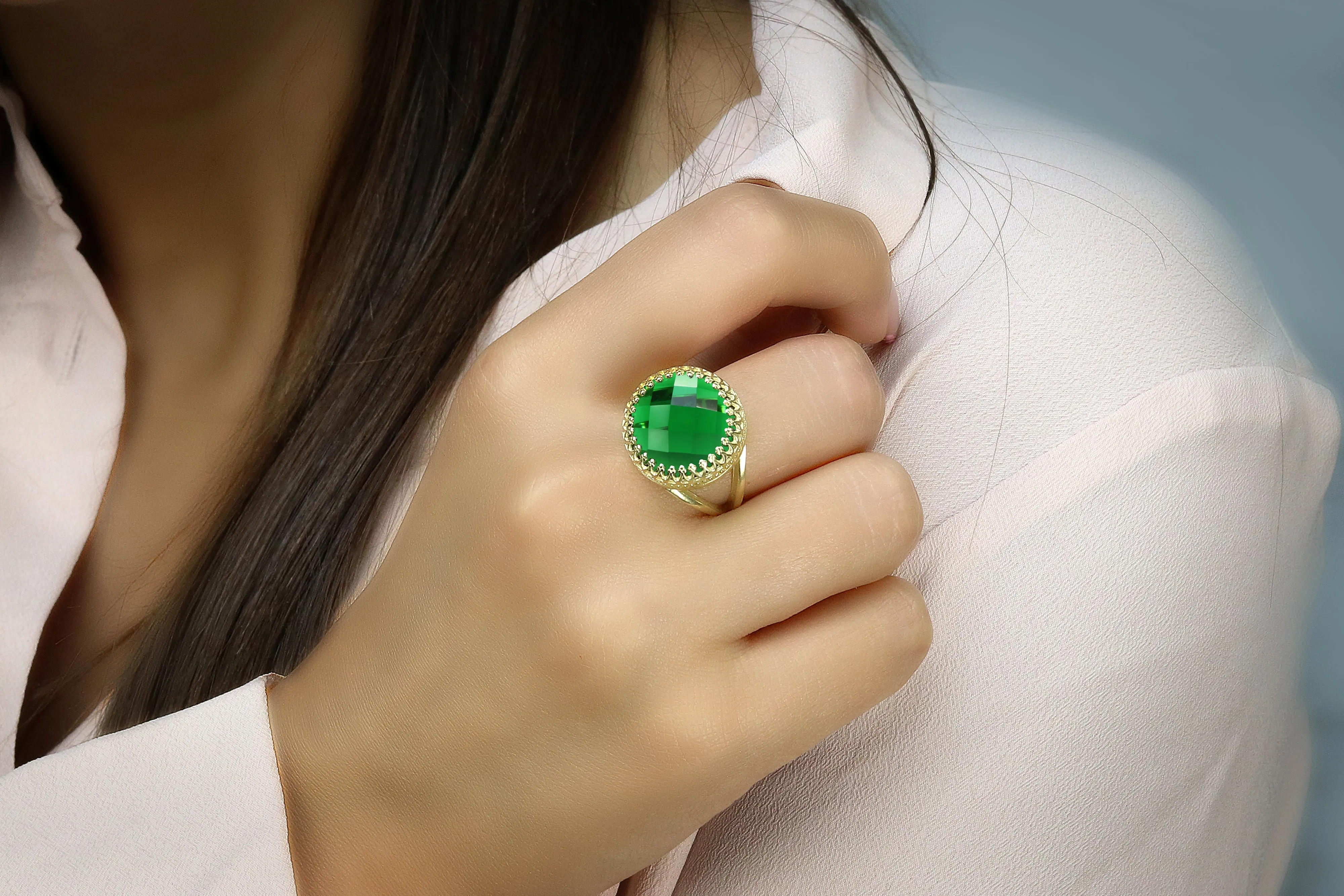 Artisan Emerald Gemstone in 14k Gold Rings for Women