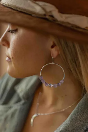 Awakening Amethyst Silver Hoop Earrings