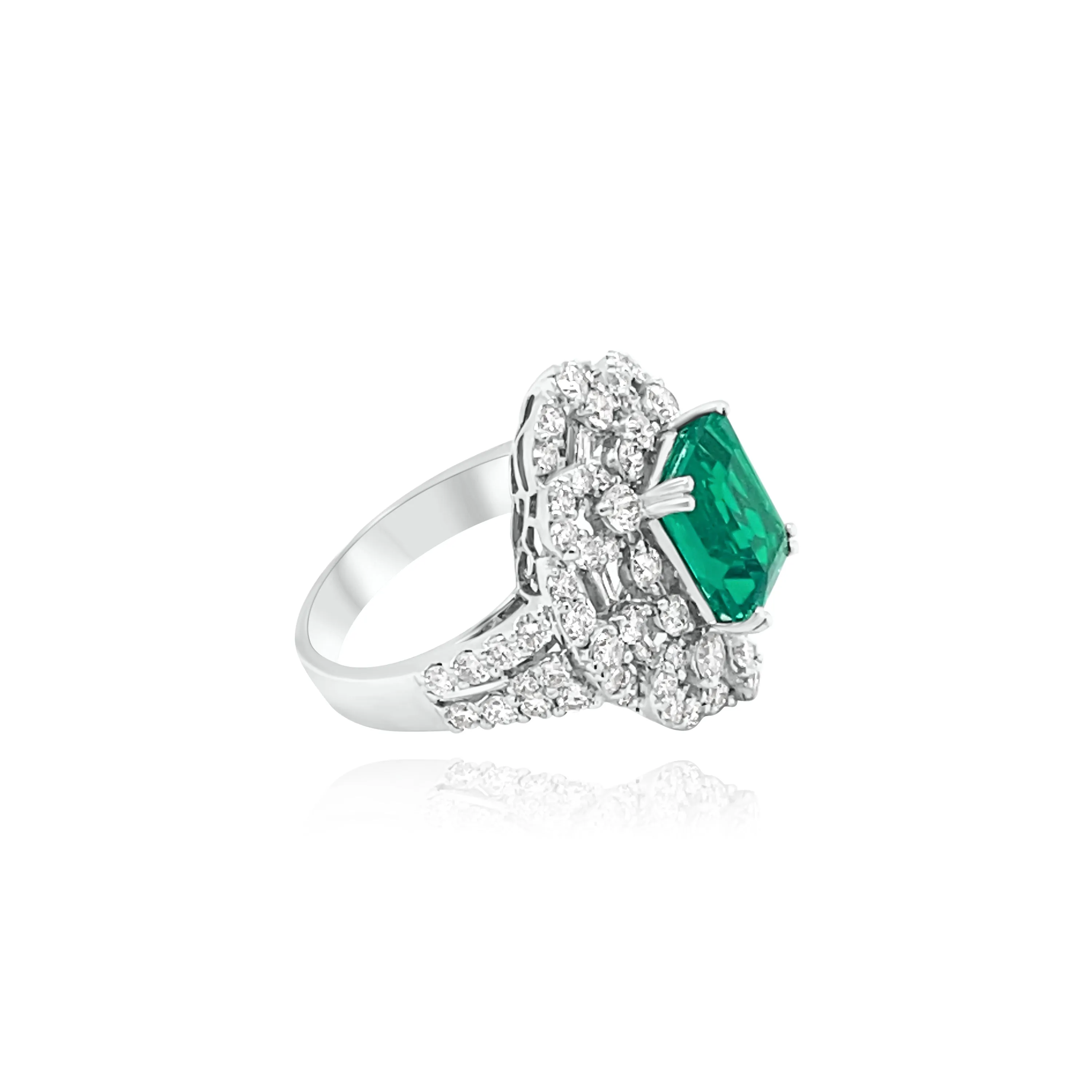 Baguette cut & Brilliant cut Diamonds With Emerald cut Emerald "Maui" Ring