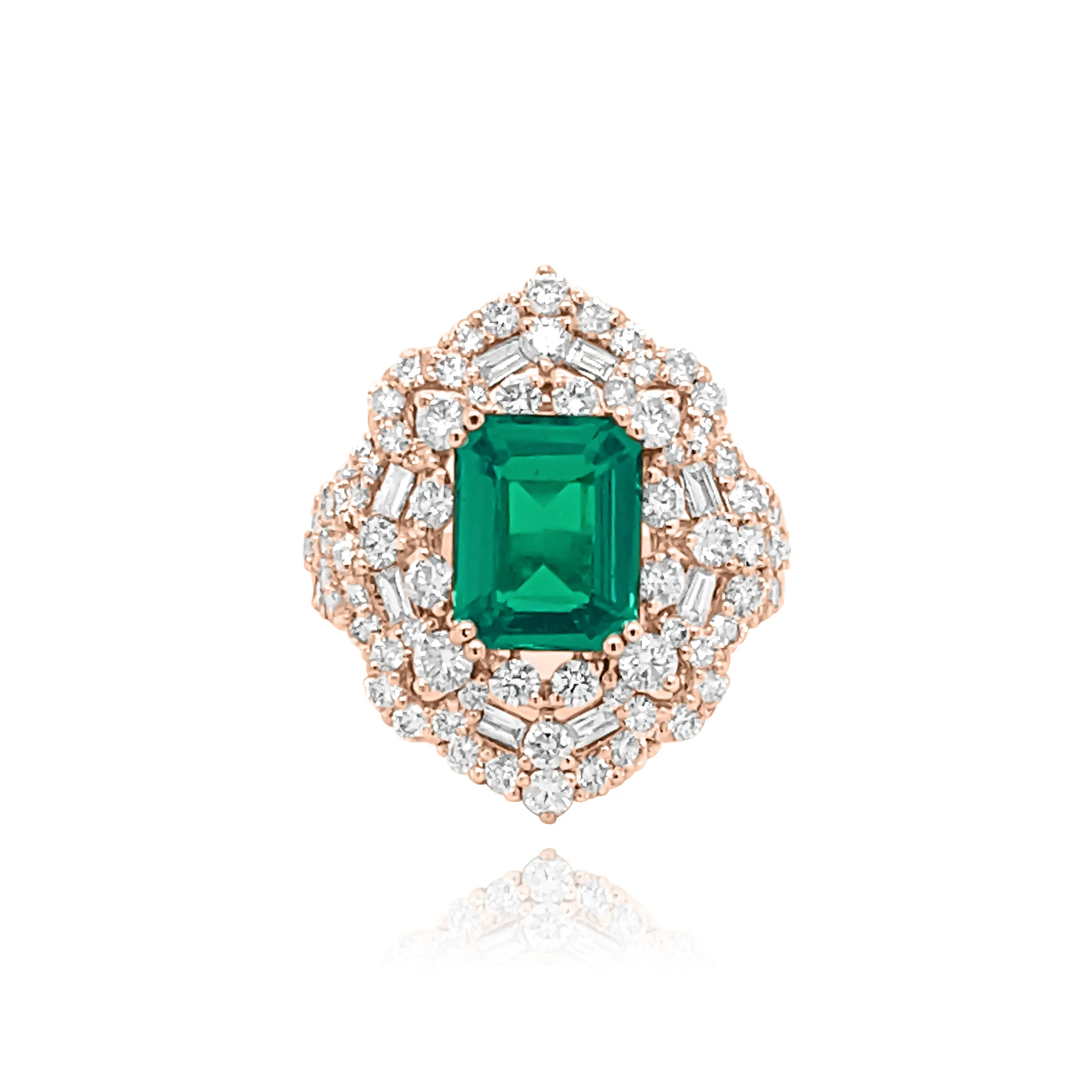 Baguette cut & Brilliant cut Diamonds With Emerald cut Emerald "Maui" Ring