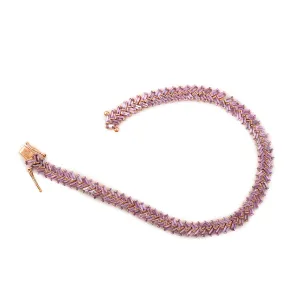 Baguette Pink Sapphire September Birthstone Zig Zag Tennis Bracelet Gift In Yellow Gold