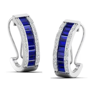 Baguette Sapphire and Cluster Diamond Hoop Earrings
