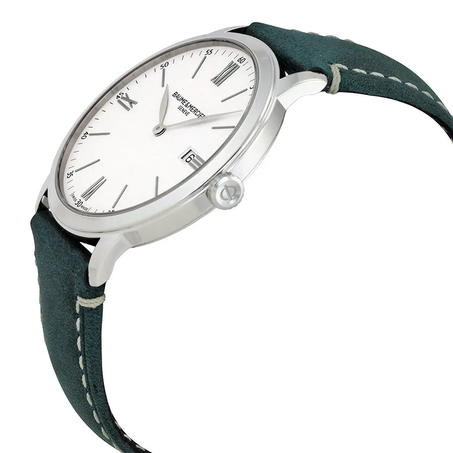 Baume et Mercier Classima White Dial Men's Green Leather Watch 10388