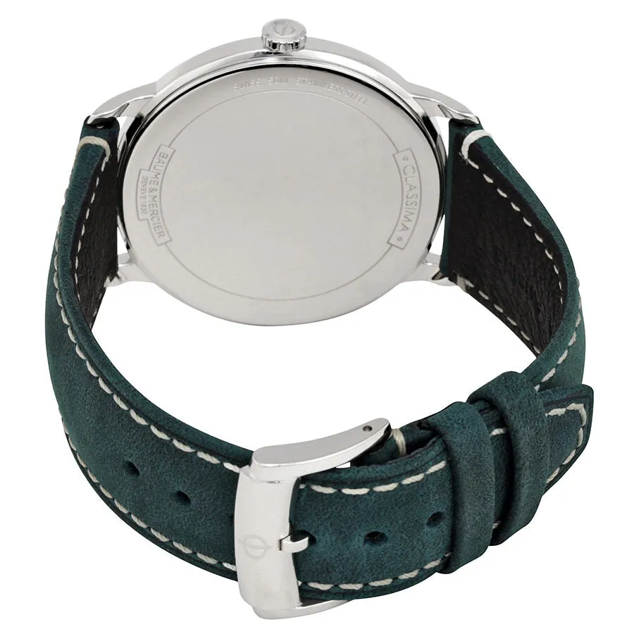 Baume et Mercier Classima White Dial Men's Green Leather Watch 10388