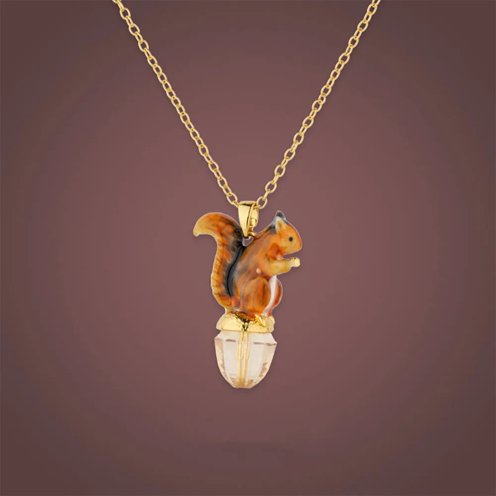 Beautiful Acorn Squirrel Enamel Necklaces Pendants Hand-painted Fashion Jewelry