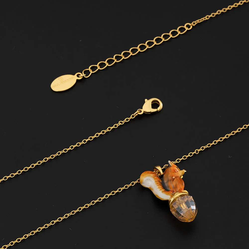 Beautiful Acorn Squirrel Enamel Necklaces Pendants Hand-painted Fashion Jewelry