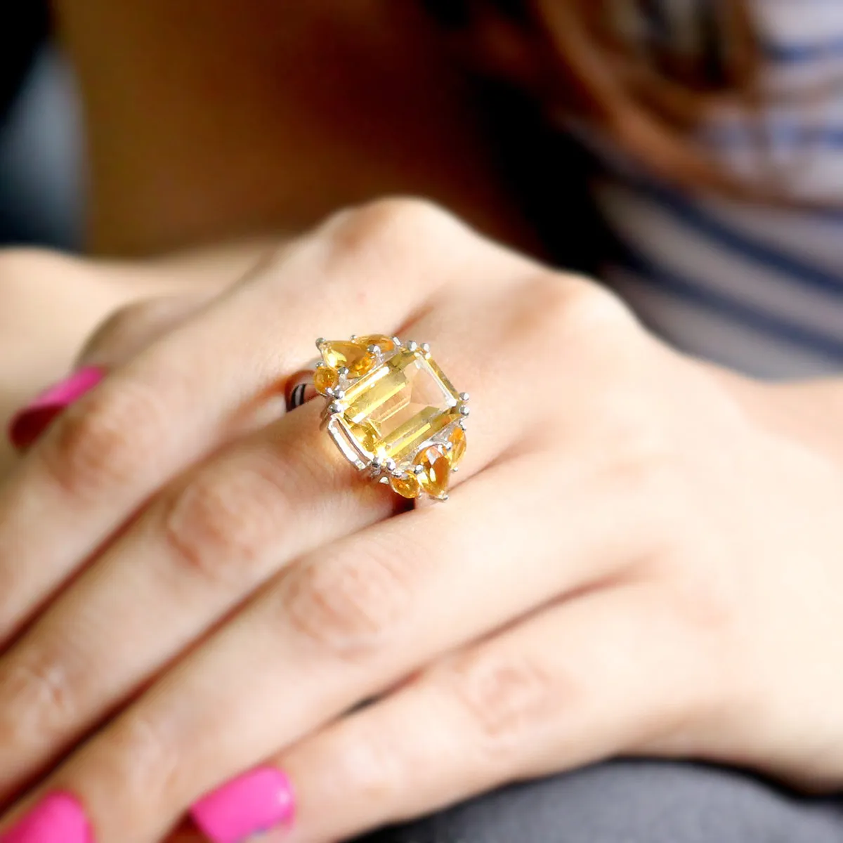 Beautiful Emerald Pear Shape Citrine Statement Rings