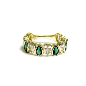 Bezel Drop Emerald and Clear Ring