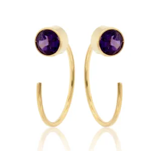 Bezel Set Amethyst Reverse Hoop Earrings