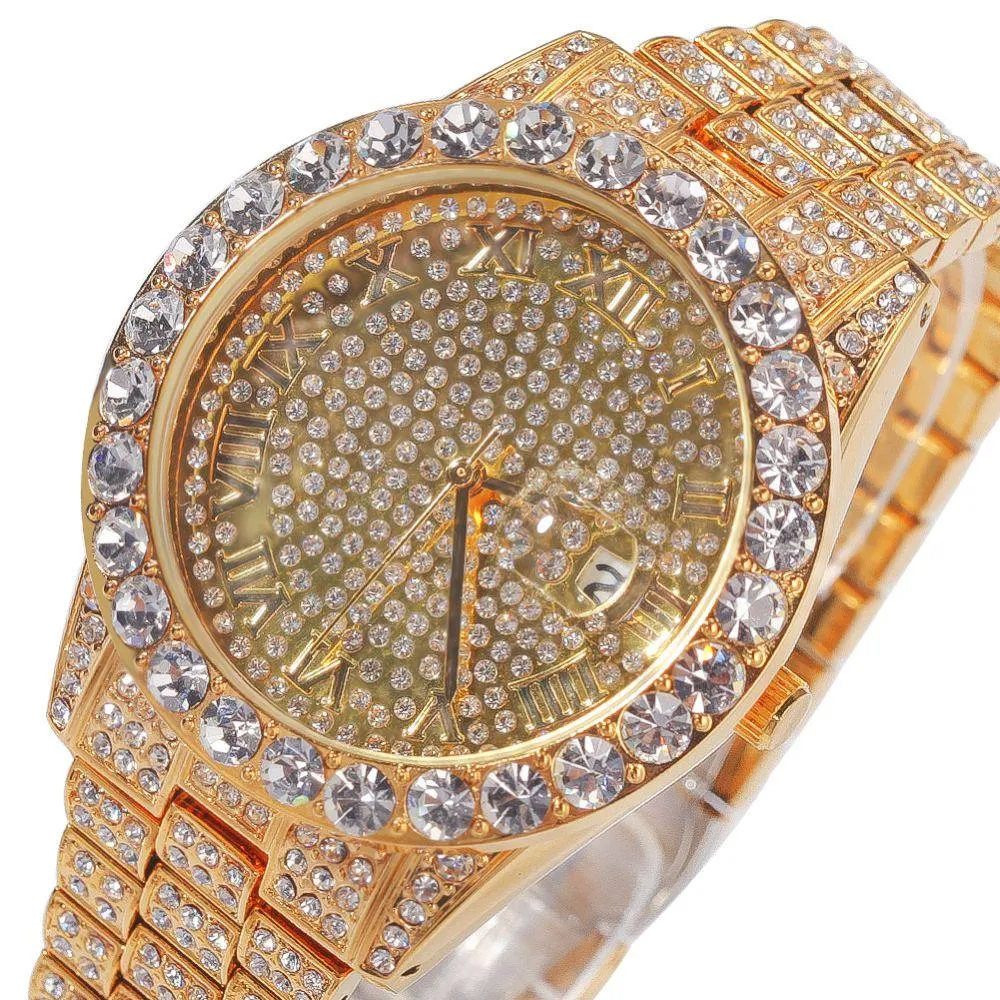 Big Rocks with Date Iced Out Bling Hip Hop Watch