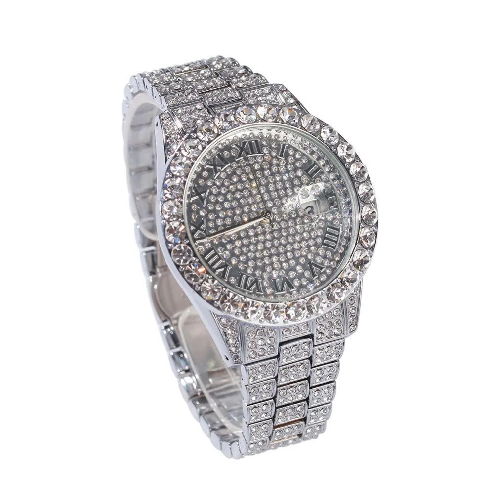 Big Rocks with Date Iced Out Bling Hip Hop Watch