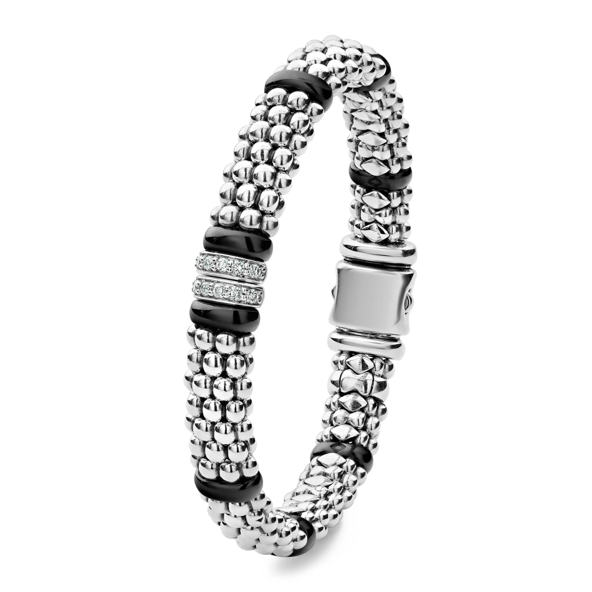 Black Caviar Double Station Diamond Caviar Bracelet | 9mm