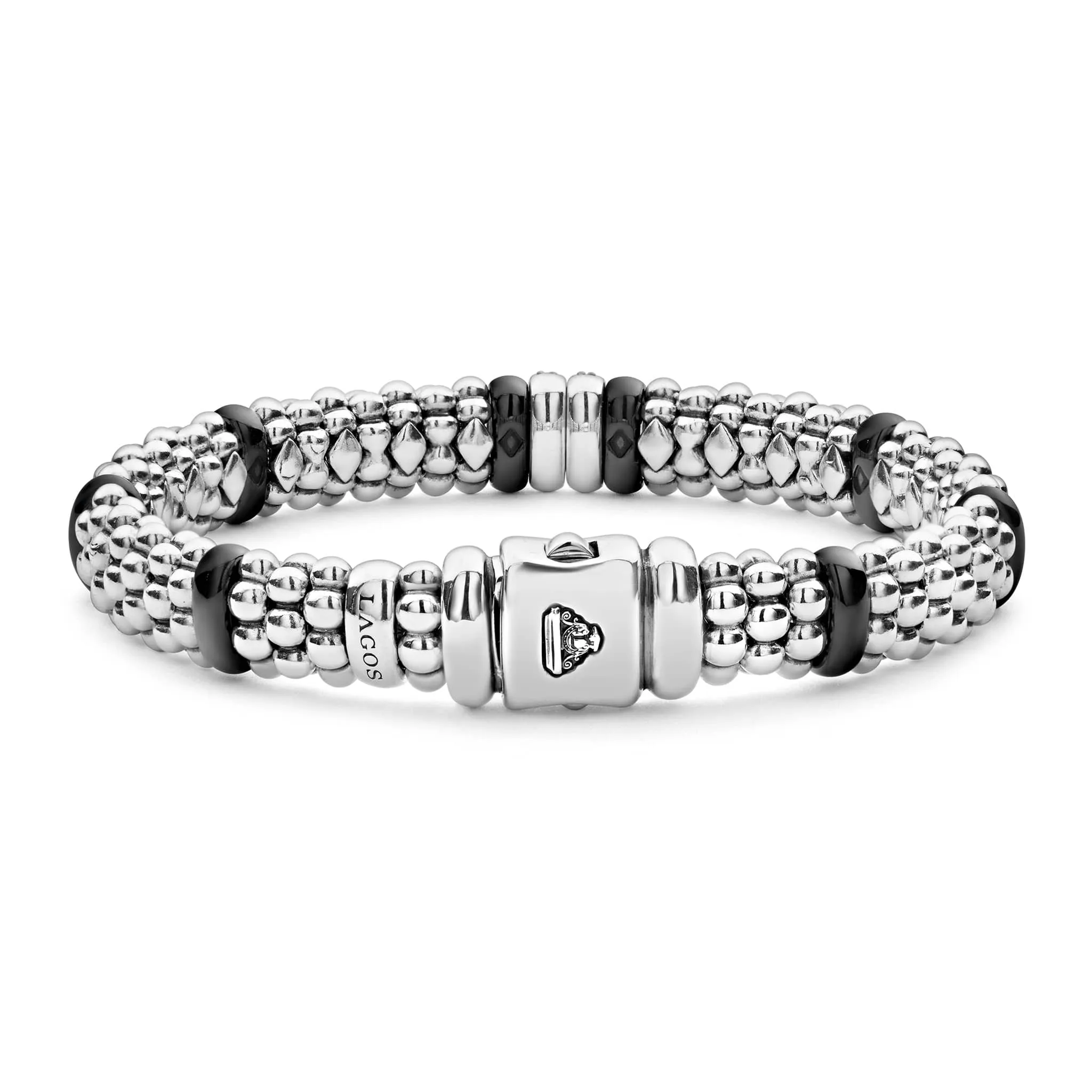 Black Caviar Double Station Diamond Caviar Bracelet | 9mm