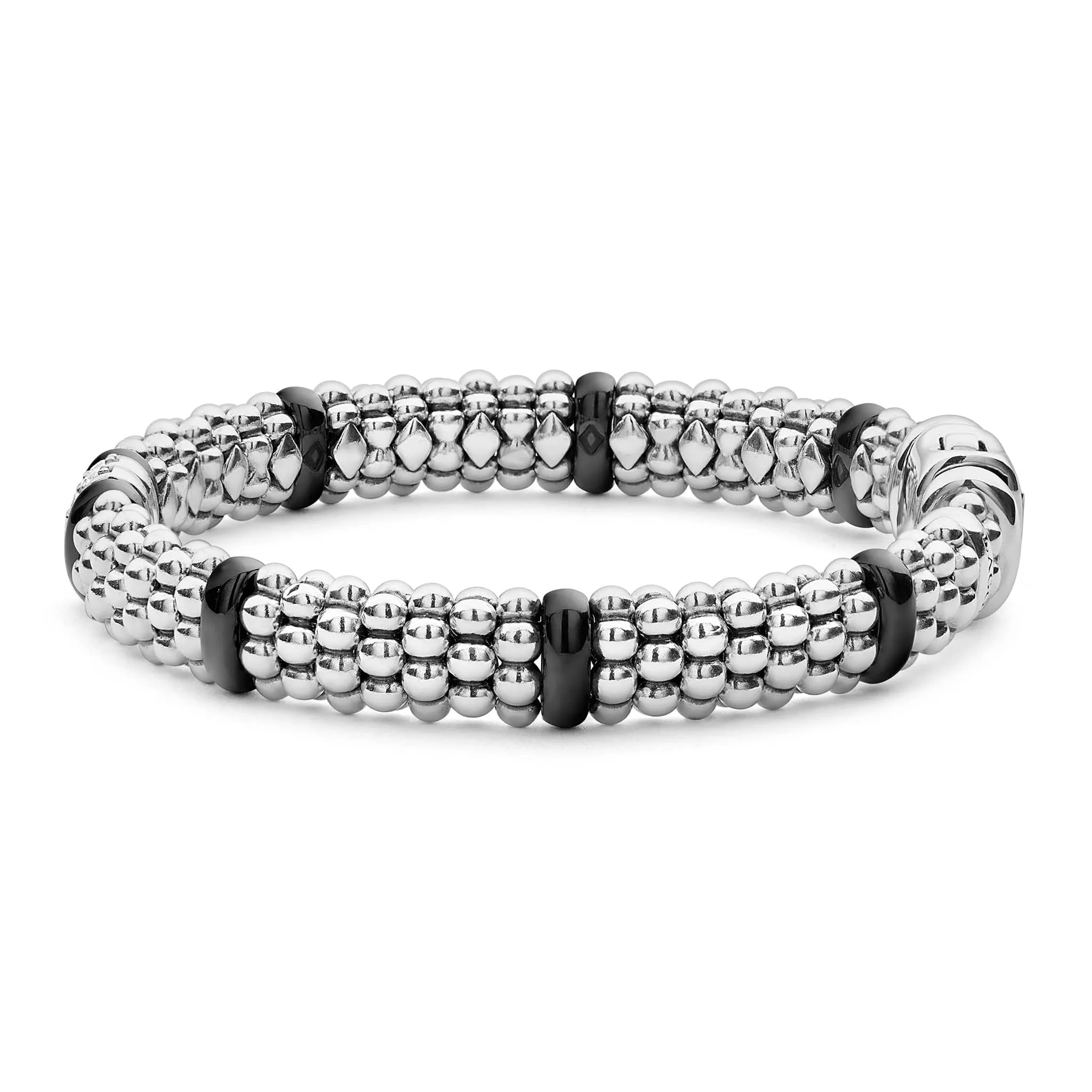 Black Caviar Double Station Diamond Caviar Bracelet | 9mm