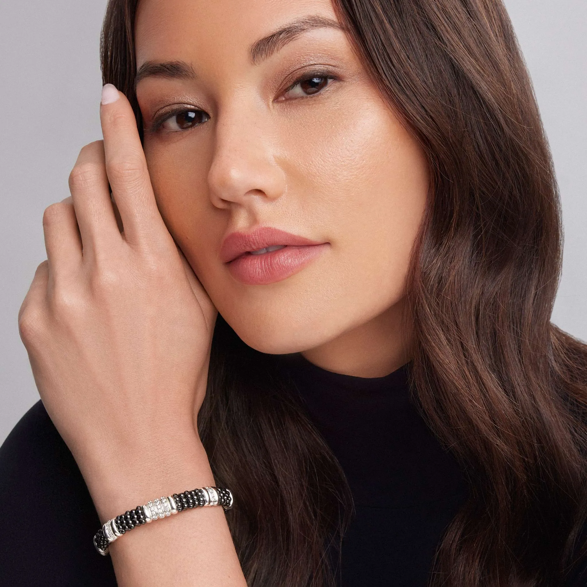Black Caviar Five Station Ceramic Diamond Bracelet | 9mm
