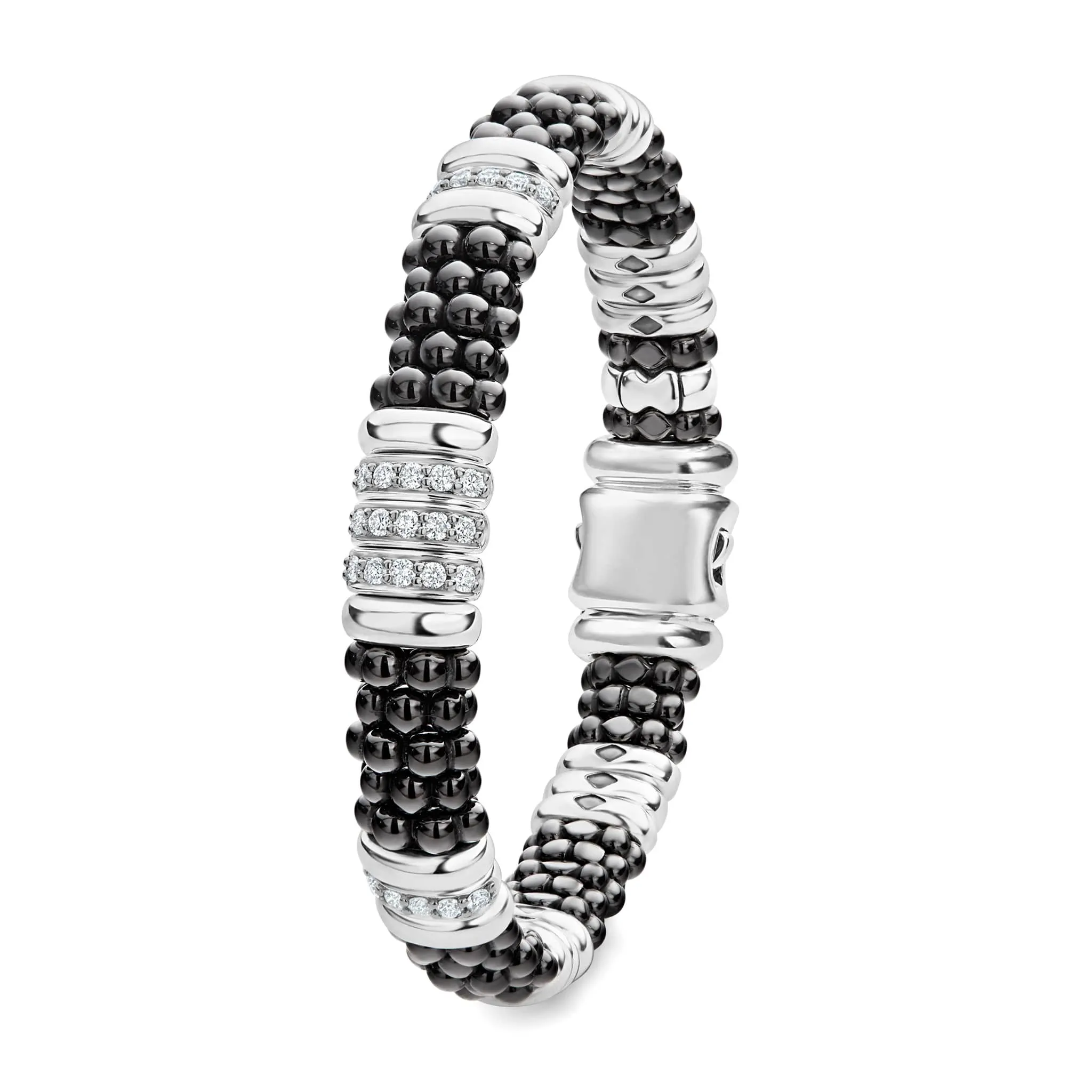 Black Caviar Five Station Ceramic Diamond Bracelet | 9mm