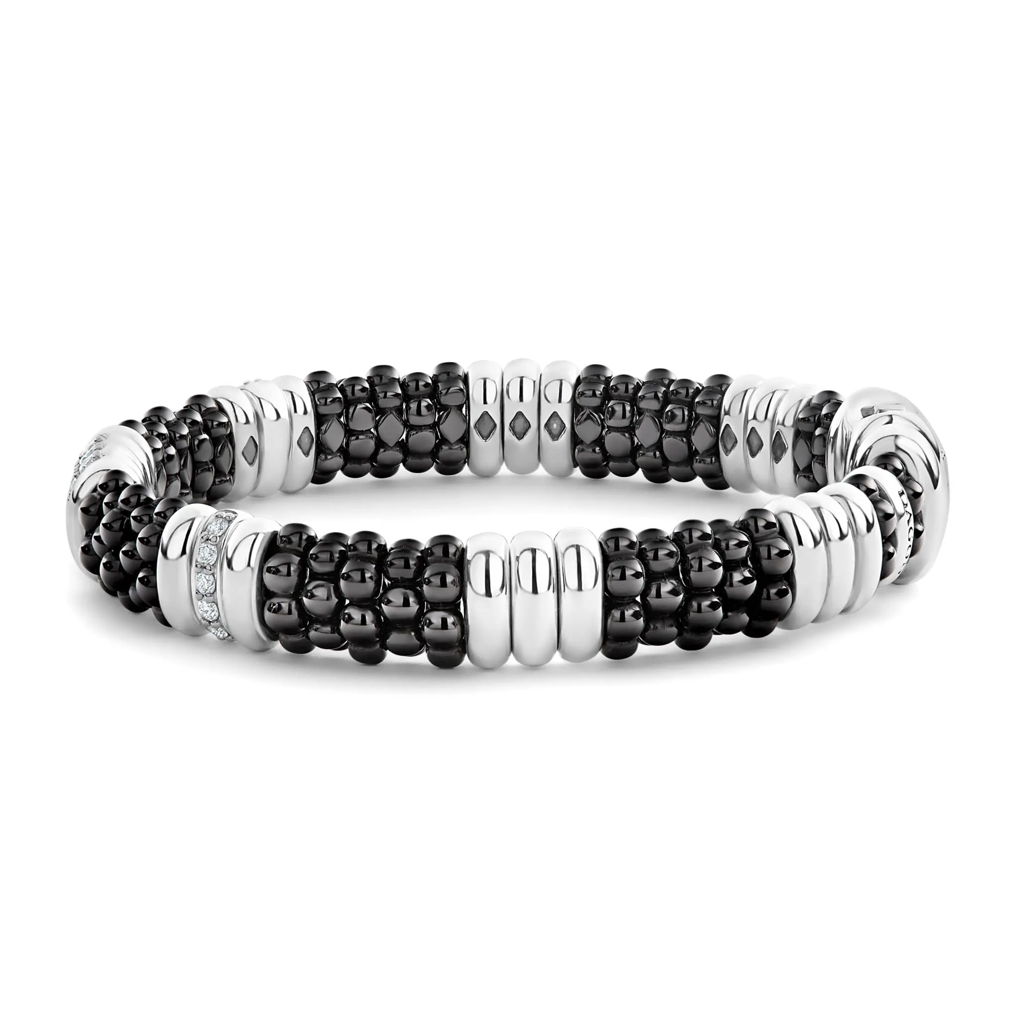 Black Caviar Five Station Ceramic Diamond Bracelet | 9mm
