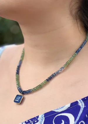 Blue and Green Kyanite Necklace with Lapis Pendant