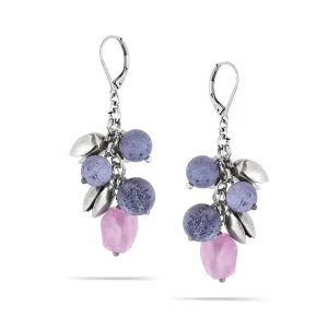 BLUE BEADS AND AMETHYST STONE DROP EARRINGS #192BL3501 (2D5)