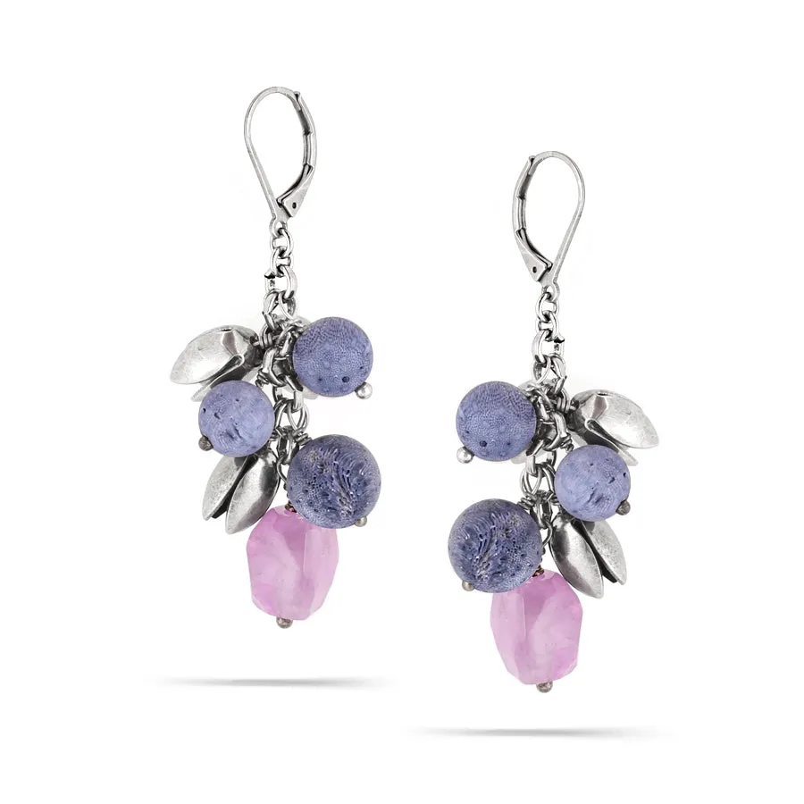 BLUE BEADS AND AMETHYST STONE DROP EARRINGS #192BL3501 (2D5)