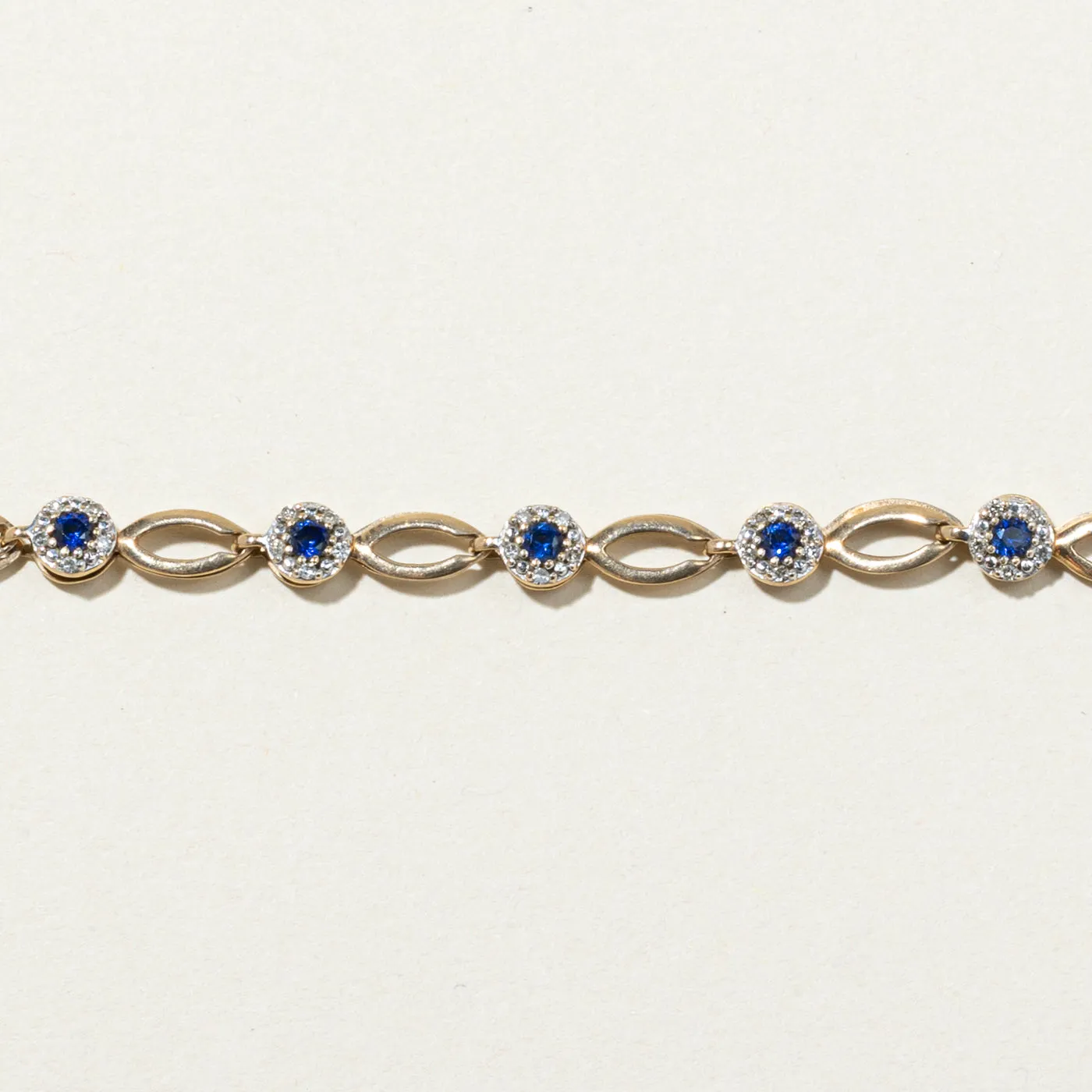 Blue Sapphire & Diamond Halo Bracelet | 0.30ctw, 0.80ctw | 7.5"