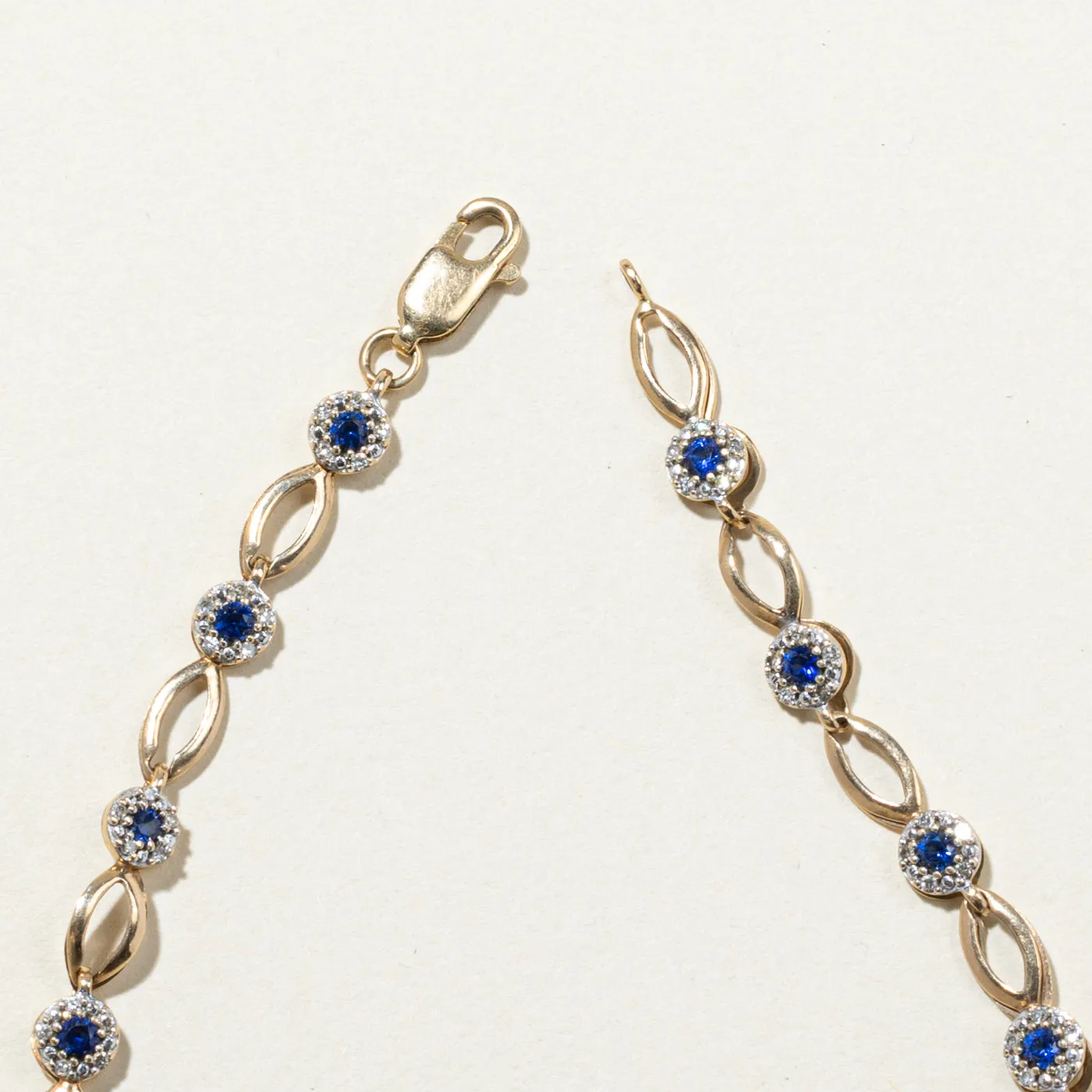 Blue Sapphire & Diamond Halo Bracelet | 0.30ctw, 0.80ctw | 7.5"