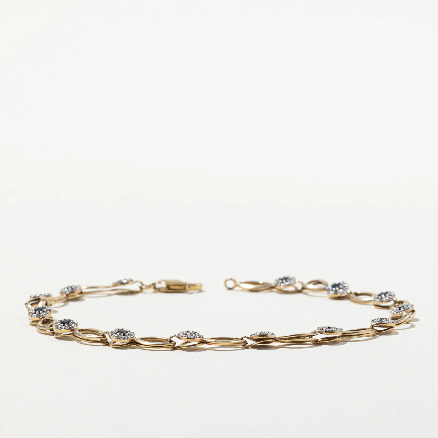 Blue Sapphire & Diamond Halo Bracelet | 0.30ctw, 0.80ctw | 7.5"