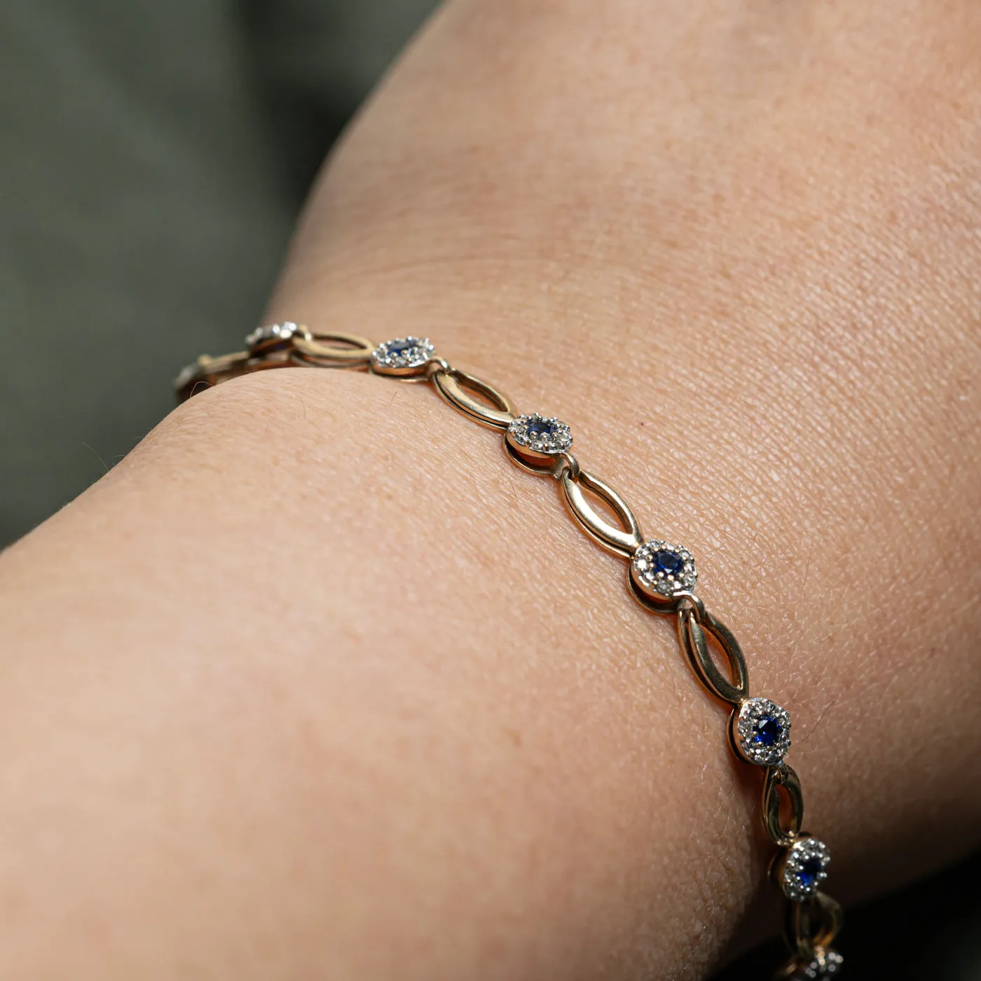 Blue Sapphire & Diamond Halo Bracelet | 0.30ctw, 0.80ctw | 7.5"
