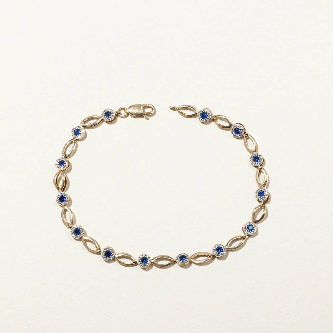 Blue Sapphire & Diamond Halo Bracelet | 0.30ctw, 0.80ctw | 7.5"