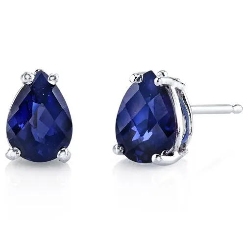 Blue Sapphire Pear Shape 14K White Gold Earrings and Sterling SIlver Bracelet 14.8 ctw Gift Set