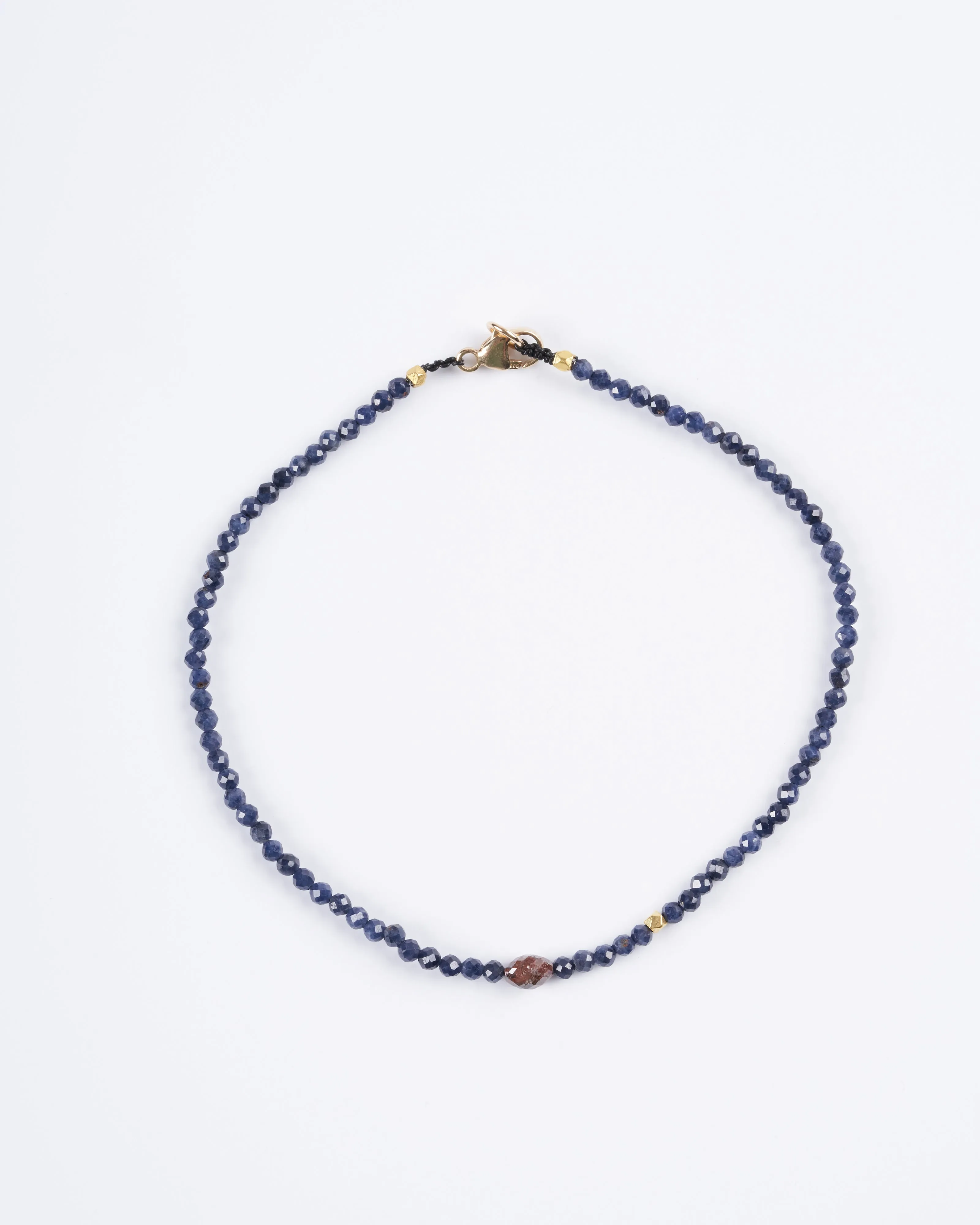 blue sapphire, rustic diamond, 18k gold beaded bracelet