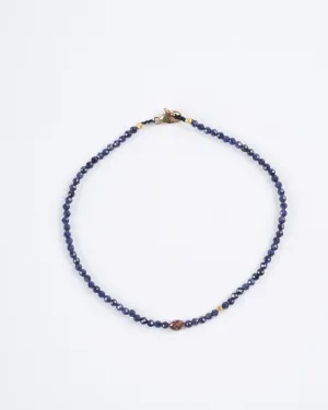 blue sapphire, rustic diamond, 18k gold beaded bracelet