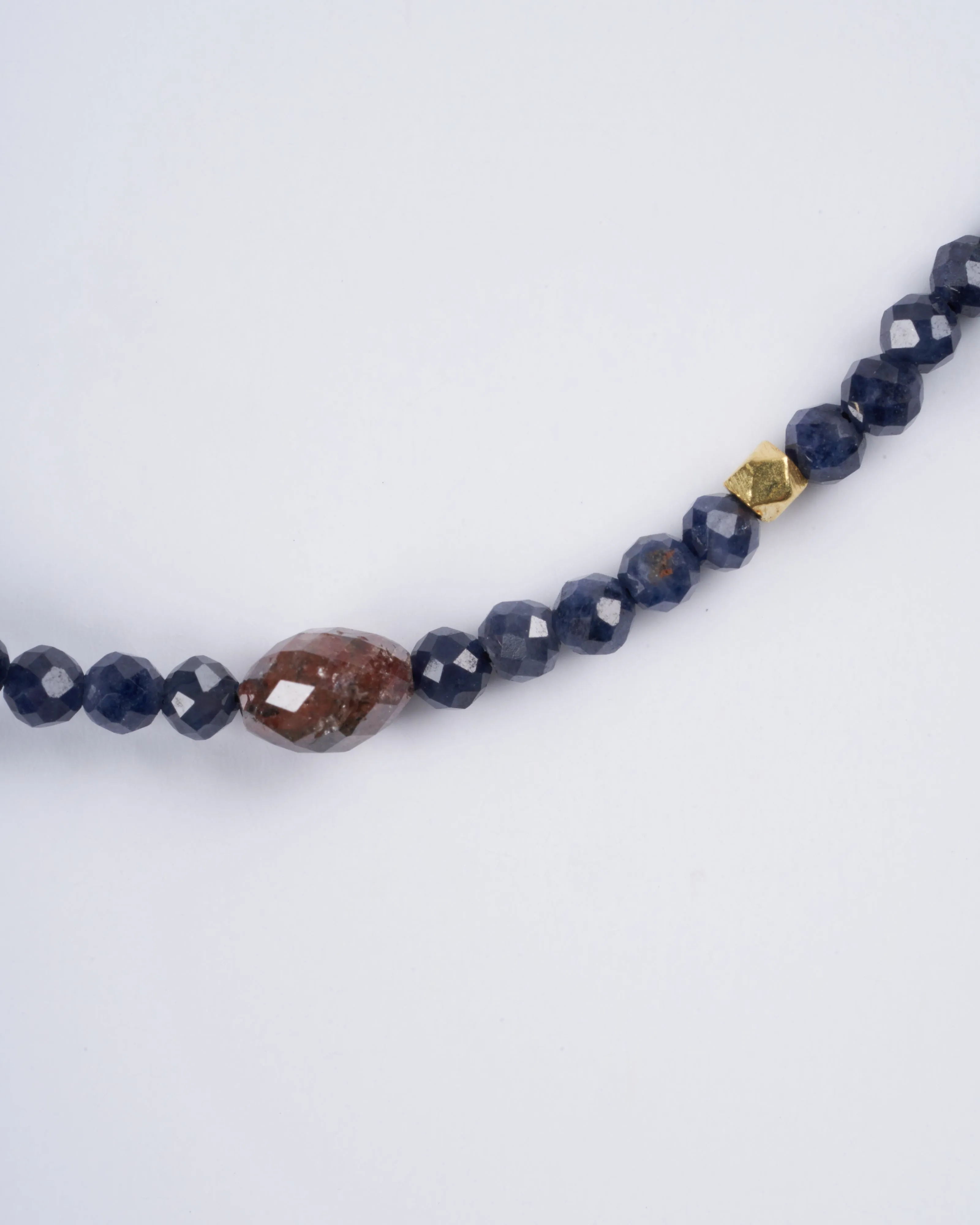 blue sapphire, rustic diamond, 18k gold beaded bracelet