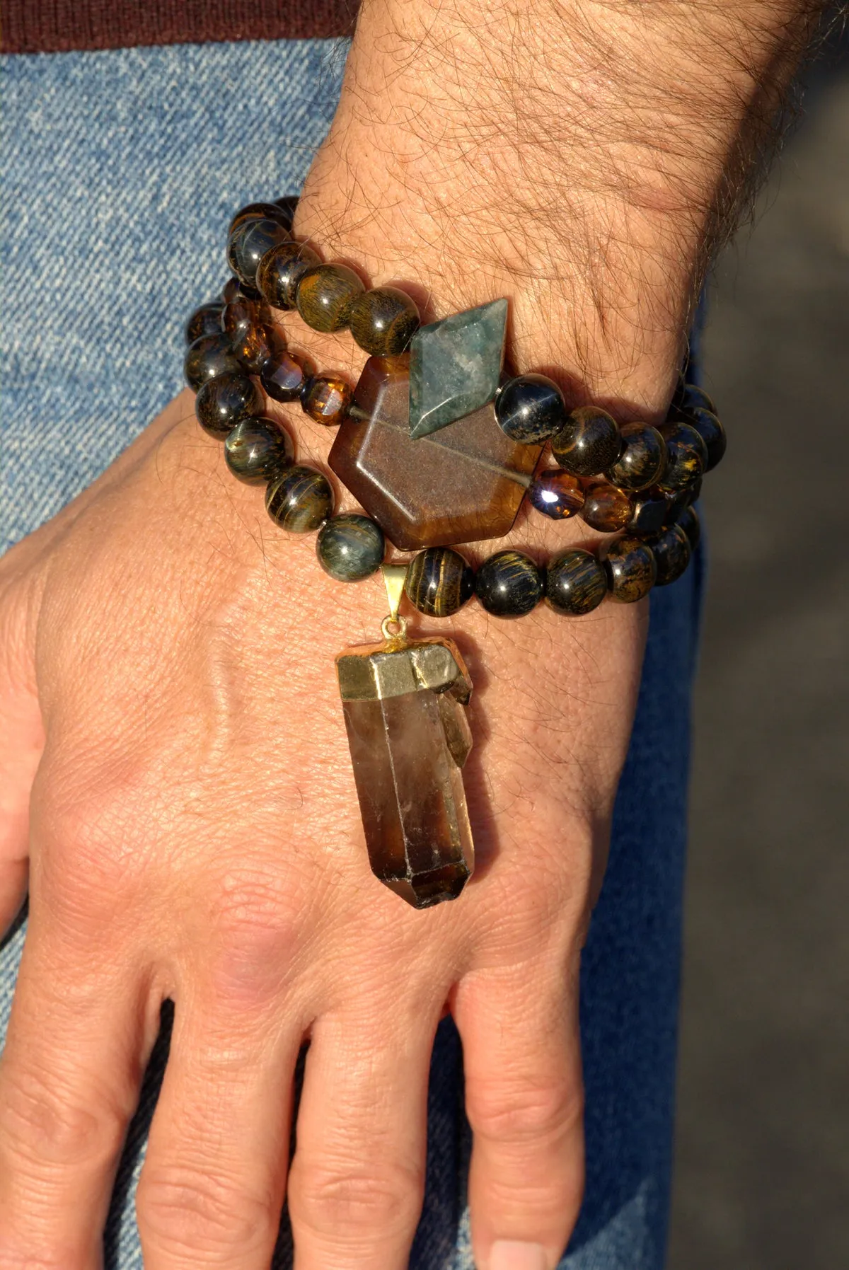 Blue tigers eye bracelet set