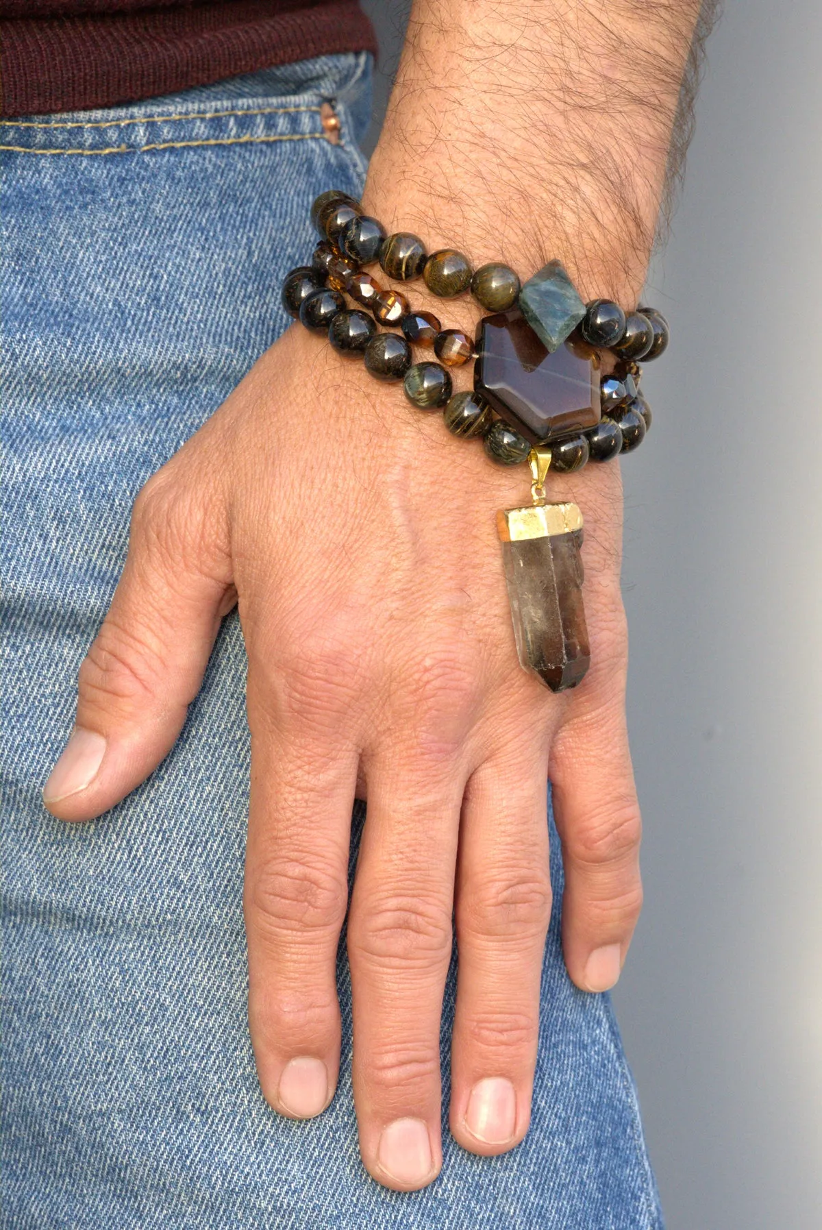 Blue tigers eye bracelet set