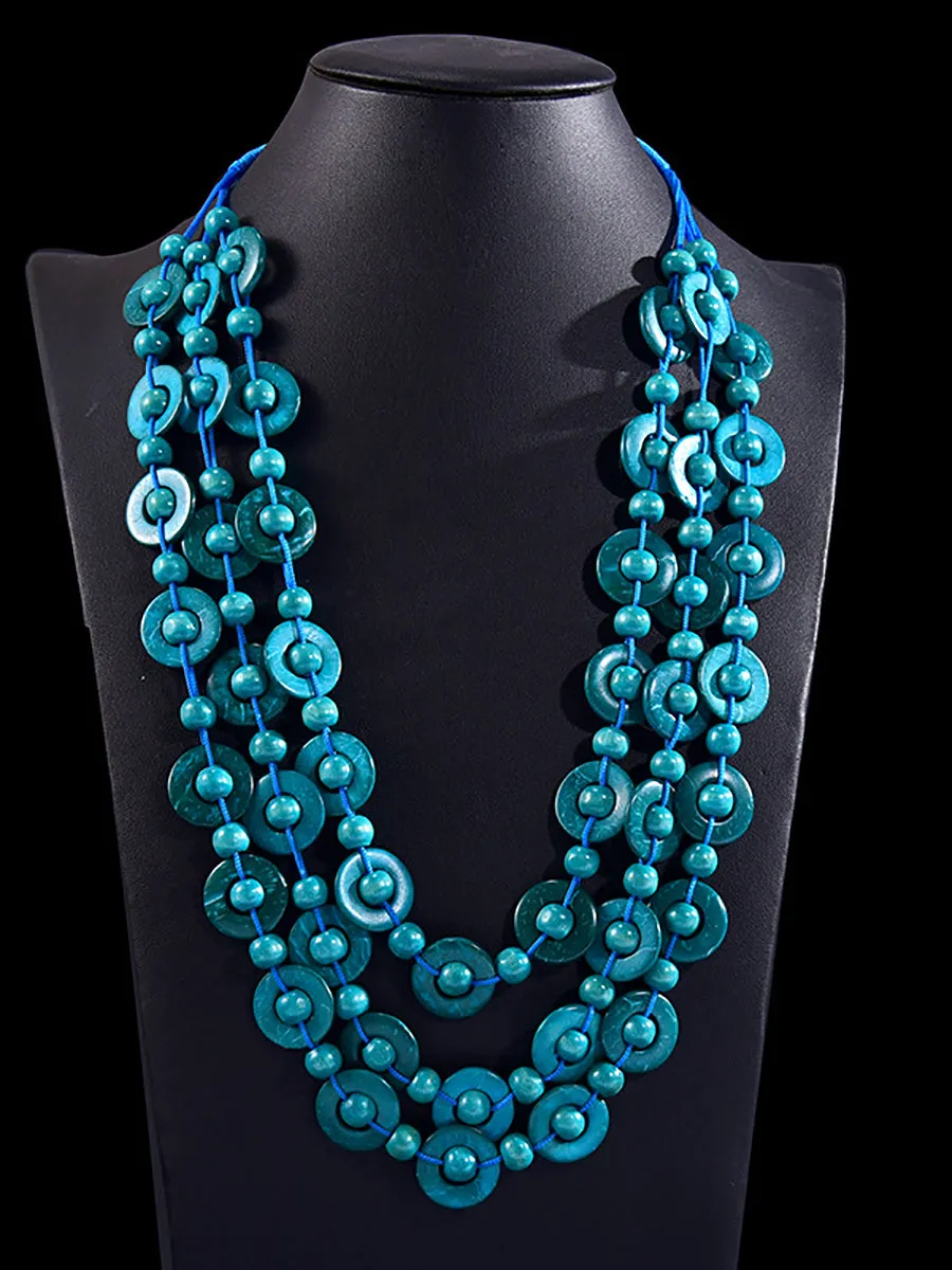 Bohemia Wooden Bead Weave Multilayer Necklace