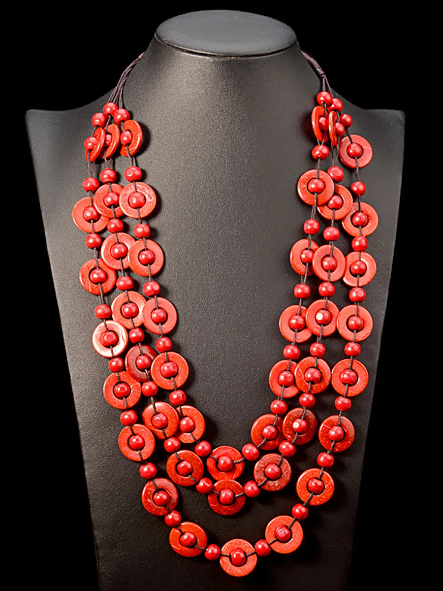 Bohemia Wooden Bead Weave Multilayer Necklace