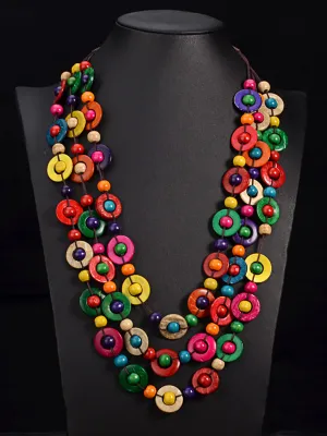Bohemia Wooden Bead Weave Multilayer Necklace