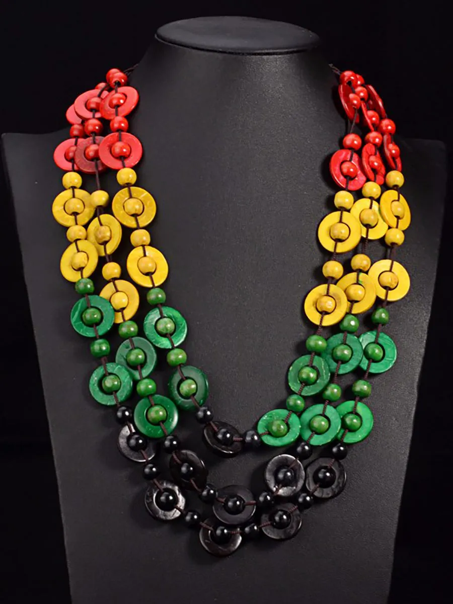 Bohemia Wooden Bead Weave Multilayer Necklace