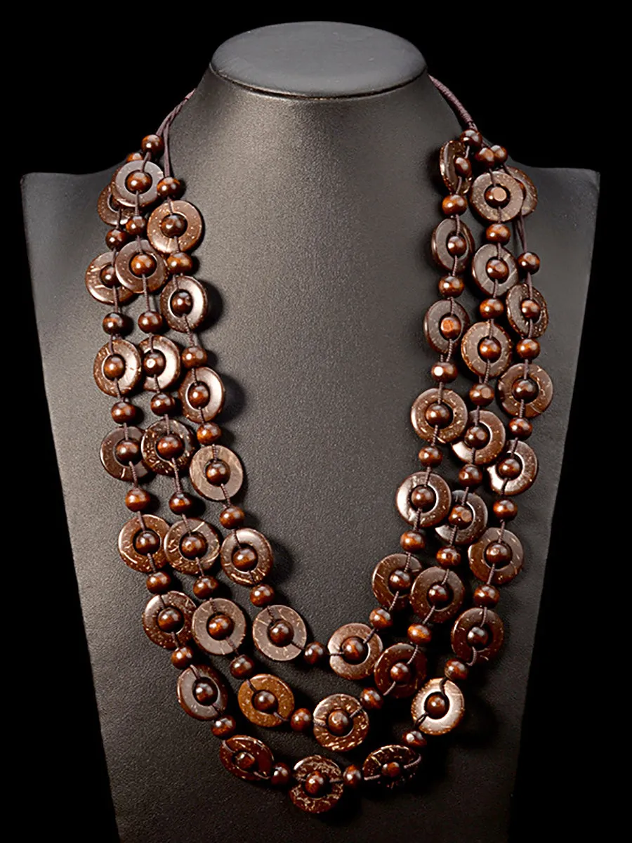 Bohemia Wooden Bead Weave Multilayer Necklace