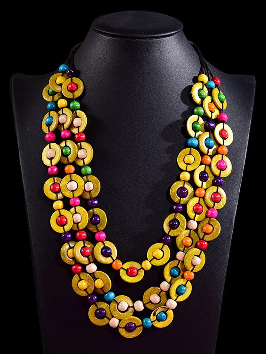 Bohemia Wooden Bead Weave Multilayer Necklace