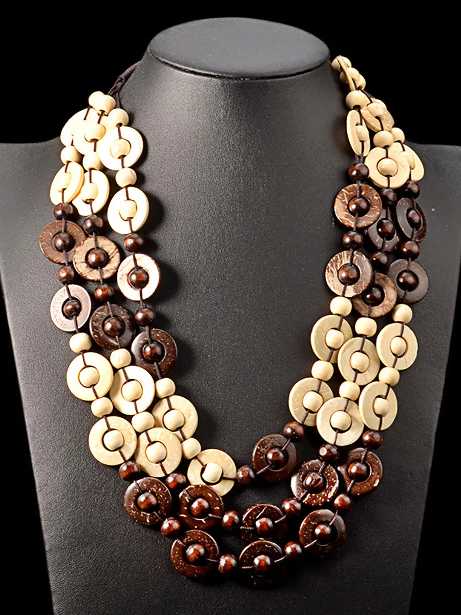 Bohemia Wooden Bead Weave Multilayer Necklace