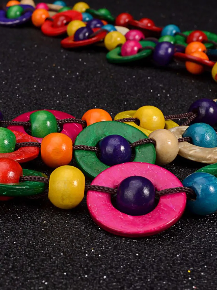 Bohemia Wooden Bead Weave Multilayer Necklace