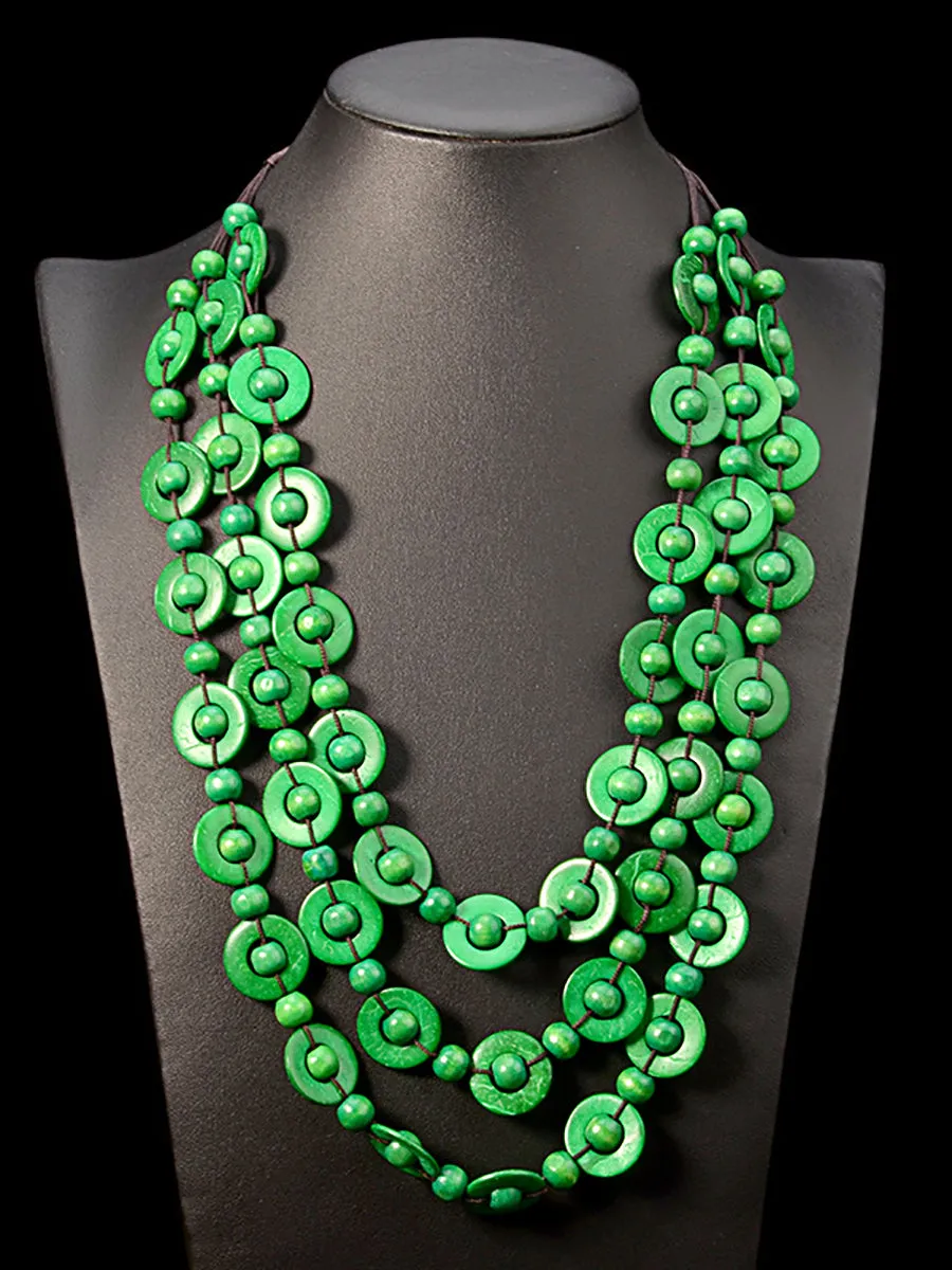 Bohemia Wooden Bead Weave Multilayer Necklace
