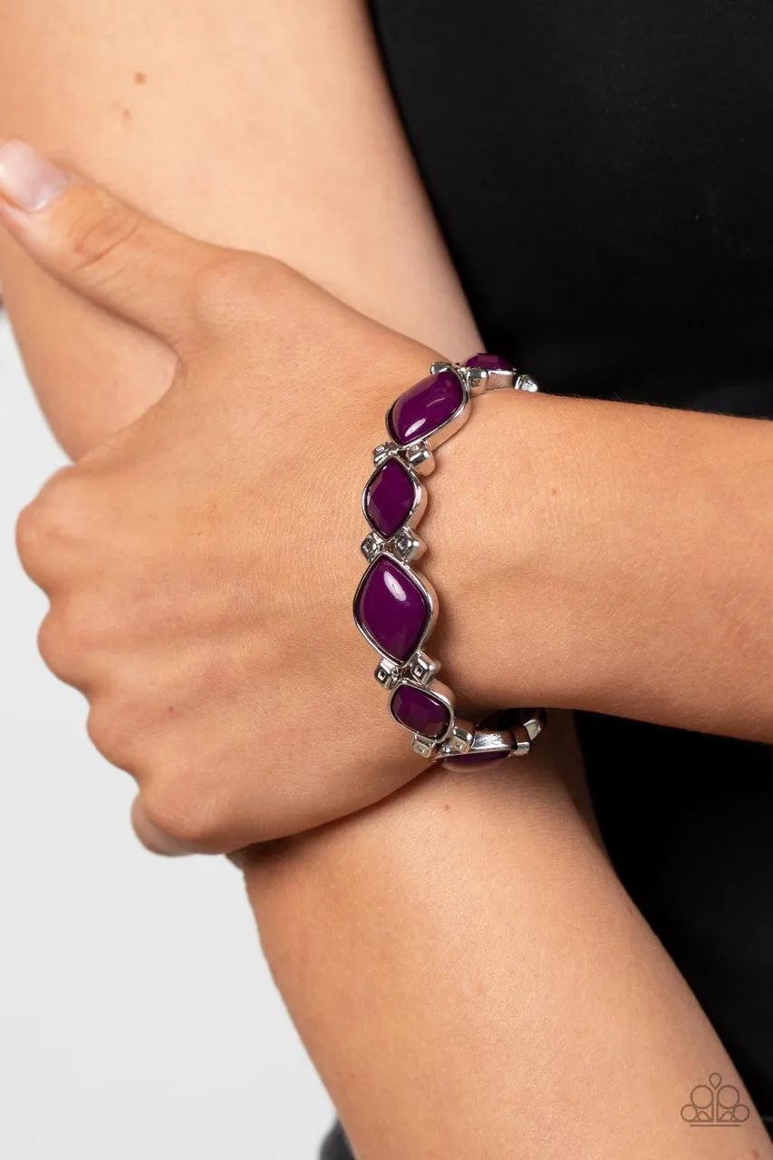 Boldly BEAD-azzled - Purple - Diamond-Shaped Plum Beads Paparazzi Stretchy Bracelet