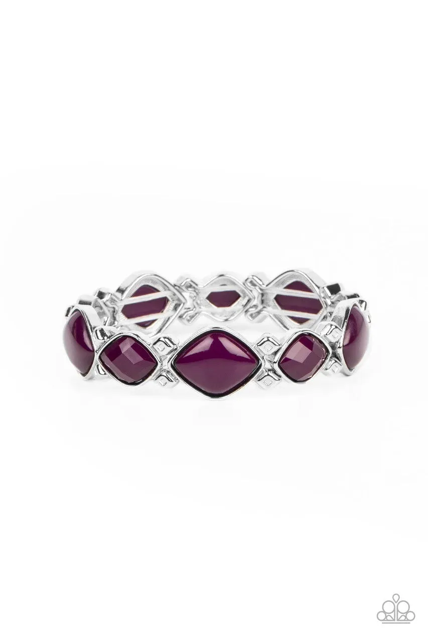 Boldly BEAD-azzled - Purple - Diamond-Shaped Plum Beads Paparazzi Stretchy Bracelet