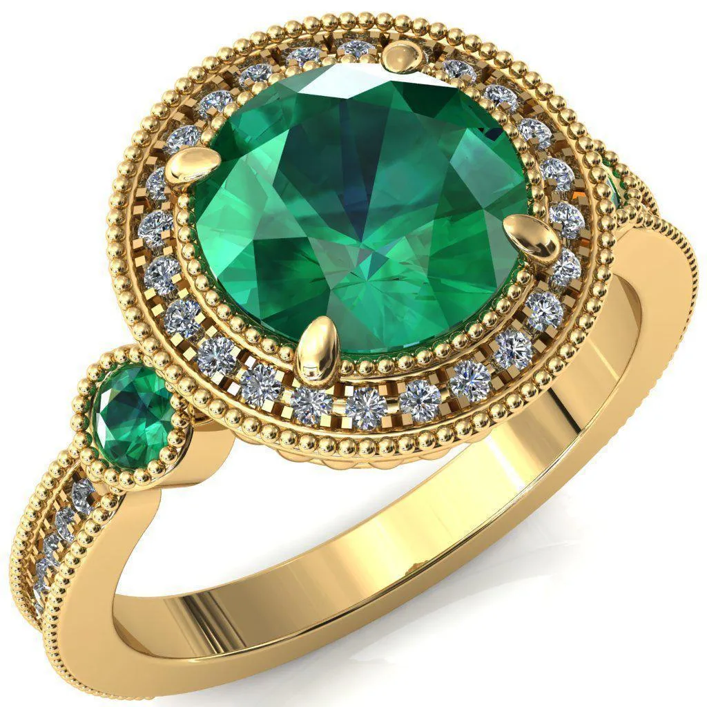 Brachium Round Emerald Bezel Milgrain Halo 3/4 Eternity Accent Diamond Ring