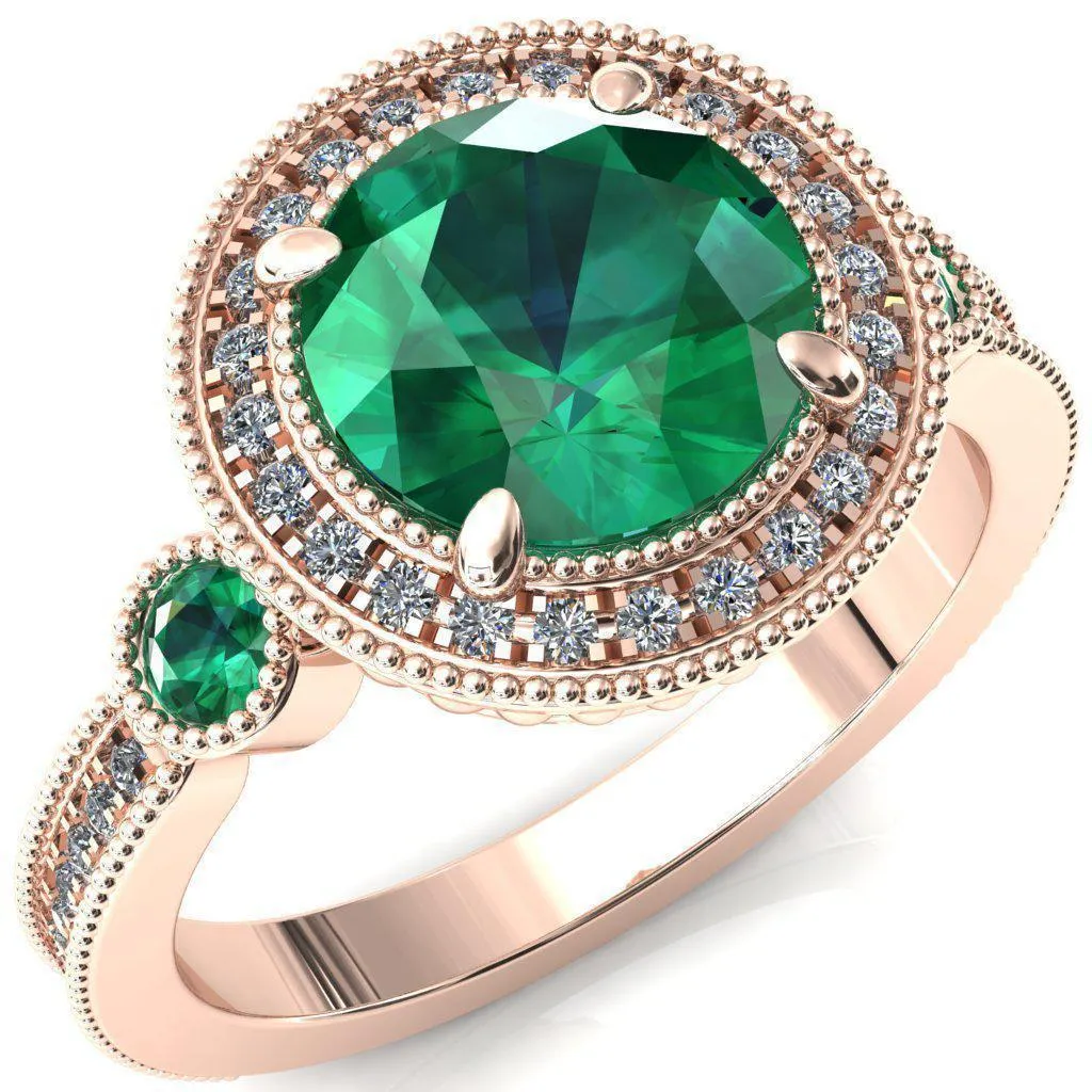 Brachium Round Emerald Bezel Milgrain Halo 3/4 Eternity Accent Diamond Ring